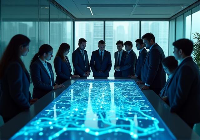 Team collaborating on digital transformation roadmap in a high-tech Delhi office