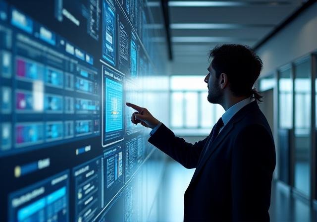 Business professional analyzing operational flow charts in a modern Delhi office