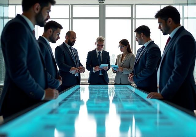 Team analyzing business workflow diagrams in a modern Delhi office